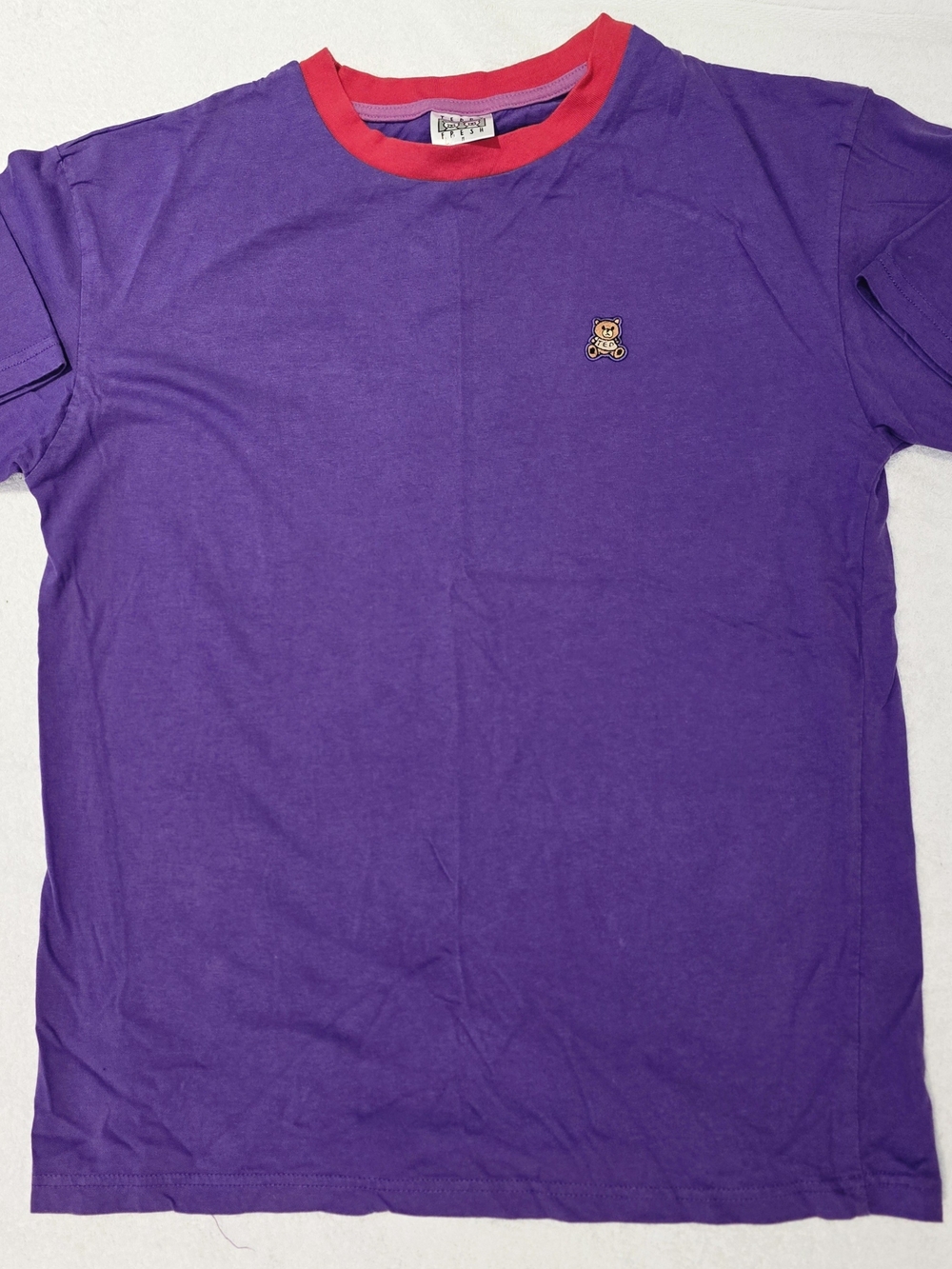 Teddy Fresh Purple & Red Ringer Crewneck Tee with Teddy Patch Sz M